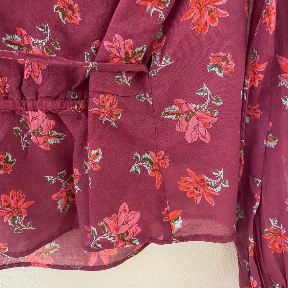 Free People Floral V-neck Long Sleeve Wrap Top